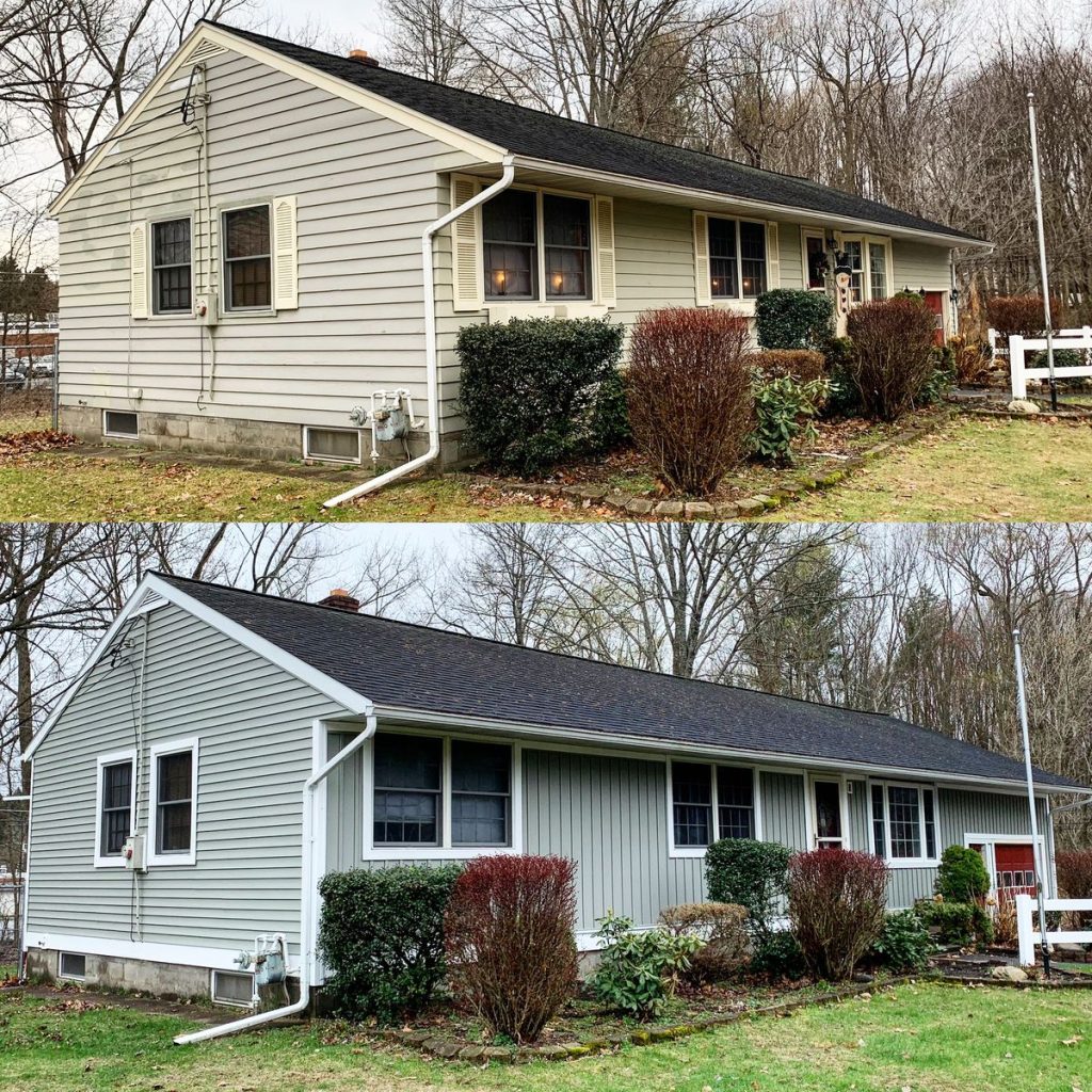 Before and after siding transformation by Grace Family Roofing.